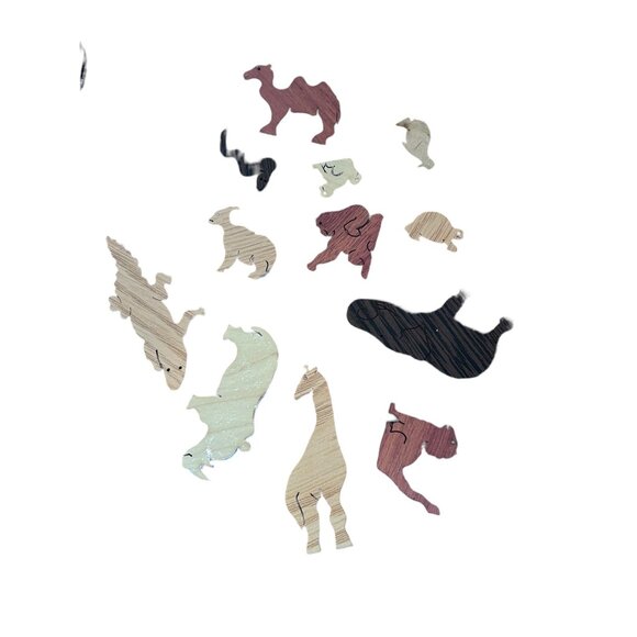 Small 12 Piece Wooden Puzzle Of Africa With Animal Shaped Pieces, 7" X 8" - Picture 4 of 4